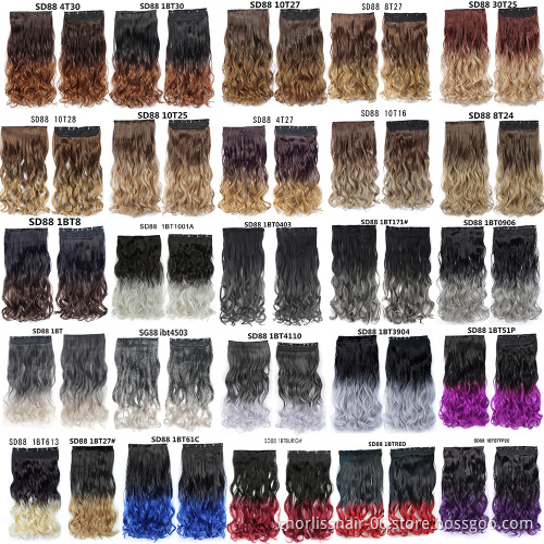 Wholesale 22'' Cheap Blonde Purple Ombre Long Curly Wavy Synthetic Hair Extensions 1 Piece 5 Clips In Hair Extensions For women